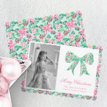 Preppy Pink & Green Palm Beach Christmas Bow Holiday Card<br><div class="desc">PreppyPrint.com - Celebrate Christmas in style! Add your personalized touch to these Christmas cards. Transfer this design onto the products of your choice too! Click "remove from back of card" under "Logo & Independent Creator Mark" to remove the QR code from the back of the card. Please visit my designer...</div>