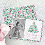 Preppy Pink & Green Palm Beach Christmas Tree Holiday Card<br><div class="desc">PreppyPrint.com - Celebrate Christmas in style! Add your personalized touch to these Christmas cards. Transfer this design onto the products of your choice too! Click "remove from back of card" under "Logo & Independent Creator Mark" to remove the QR code from the back of the card. Please visit my designer...</div>