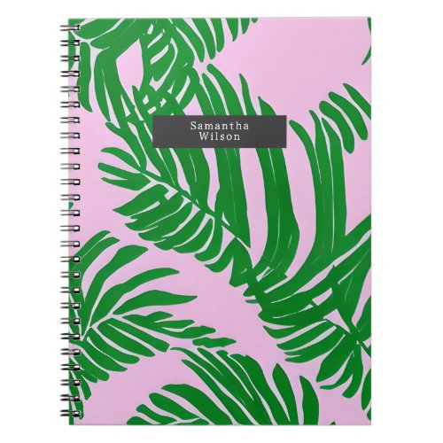 Preppy Pink  Green Palm Leaves Notebook