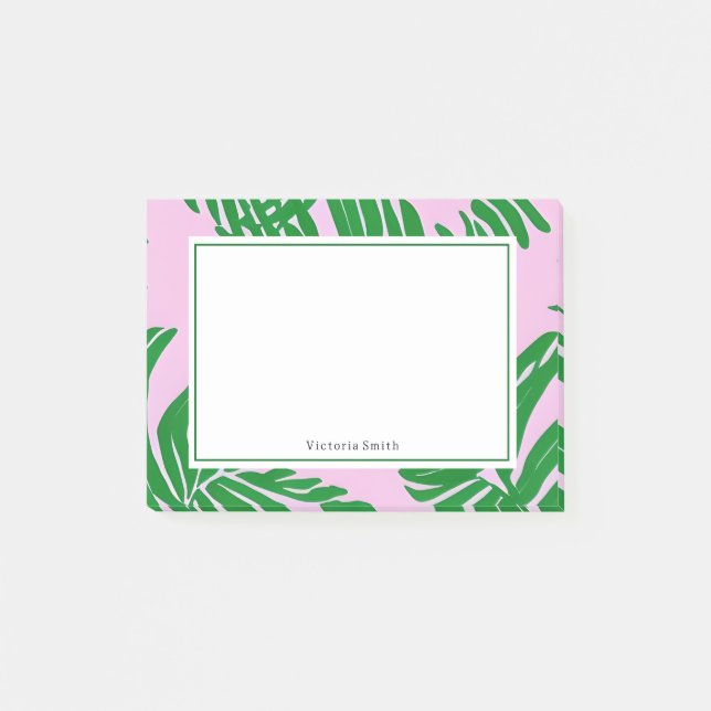 Preppy Pink Green Palm Tree Post-it Notes (Front)