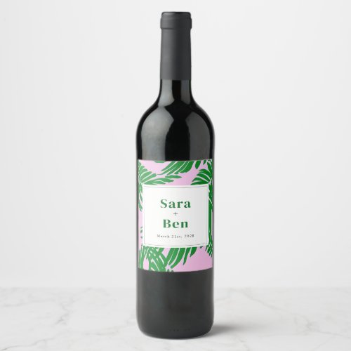 Preppy Pink  Green Palm Tree Wine Label