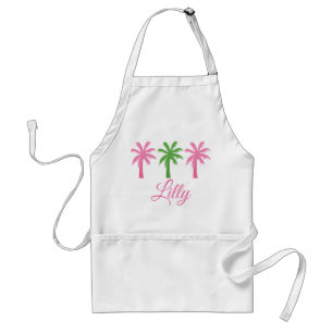 Preppy Pink & Green Palm Trees Personalized Apron