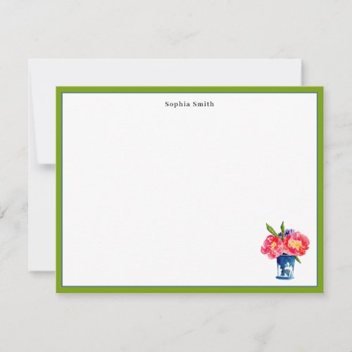 Preppy pink & green Peony Thank You Card