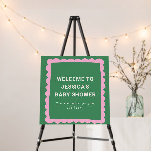 Preppy Pink Green Scallop Baby Shower Welcome Sign