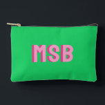 Preppy Pink Green Shadow Block Monogram, Custom Accessory Pouch<br><div class="desc">Super cute bag with dual pink shadow block monogram and green background. So on trend with the preppy aesthetic. Easily change the colors and text to yours - 2 letter monogram,  3 letter or full word/name. Cute,  trendy - perfect for a birthday gift,  bachelorette party and more.</div>