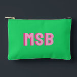 Preppy Pink Green Shadow Block Monogram, Custom Accessory Pouch<br><div class="desc">Super cute bag with dual pink shadow block monogram and green background. So on trend with the preppy aesthetic. Easily change the colors and text to yours - 2 letter monogram,  3 letter or full word/name. Cute,  trendy - perfect for a birthday gift,  bachelorette party and more.</div>