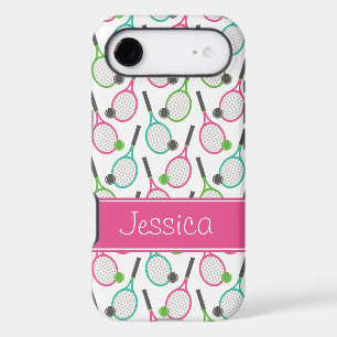 Preppy Pink Green Teal Tennis Pattern Personalized iPhone 17 Air Case