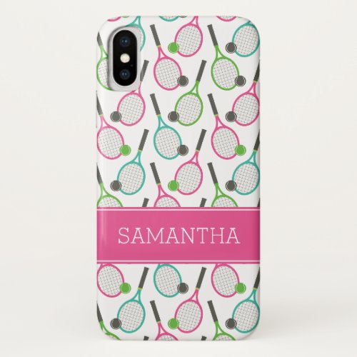 Preppy Pink Green Teal Tennis Pattern Personalized iPhone X Case