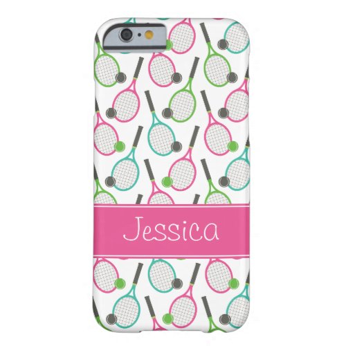 Preppy Pink Green Teal Tennis Pattern Personalized Barely There iPhone 6 Case