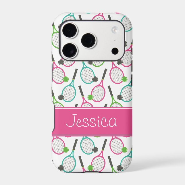 Preppy Pink Green Teal Tennis Pattern Personalized Case-Mate iPhone Case (Back)