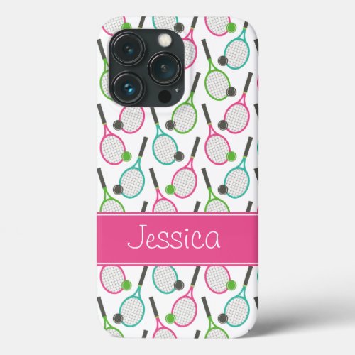 Preppy Pink Green Teal Tennis Pattern Personalized iPhone 13 Pro Case
