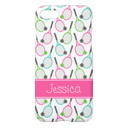 Preppy Pink Green Teal Tennis Pattern Personalized iPhone 8/7 Case