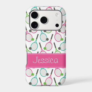 Preppy Pink Green Teal Tennis Pattern Personalized iPhone 17 Pro Case