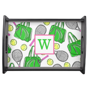 Preppy Pink Green Tennis Monogram Serving Tray
