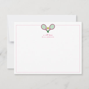 Preppy Pink & Green Tennis rackets Thank You Card