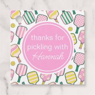 Preppy Pink Green & Yellow Pickleball Favor Tags