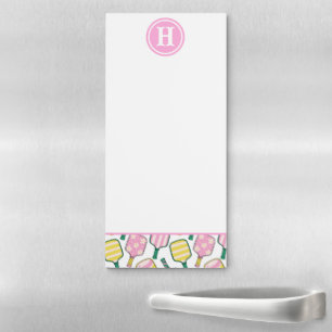 Preppy Pink Green & Yellow Pickleball Monogram Magnetic Notepad