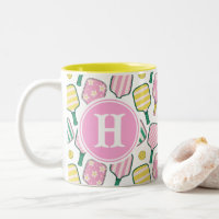 Preppy Pink Green & Yellow Pickleball Monogram