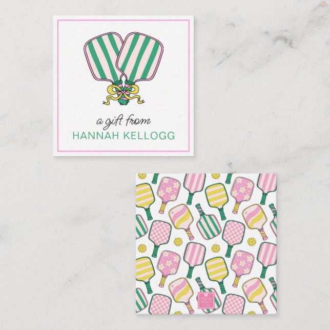 Preppy Pink Green & Yellow Pickleball Paddles Gift Note Card (Front/Back)
