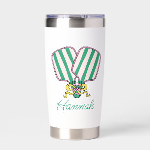 Preppy Pink Green & Yellow Pickleball Paddles Insulated Tumbler