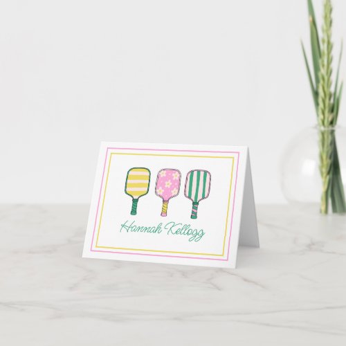 Preppy Pink Green Yellow Pickleball Personalized Note Card