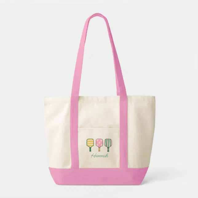 Preppy Pink Green Yellow Pickleball Personalized Tote Bag | Zazzle