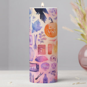 Preppy Pink Halloween Montage Pillar Candle