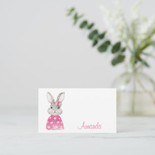 Preppy Pink Heart Bow Bunny Note Card