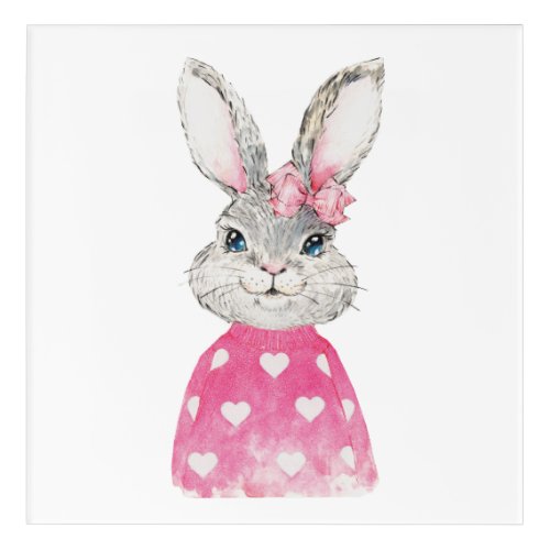 Preppy Pink Heart Bunny Canvas Print Acrylic Print