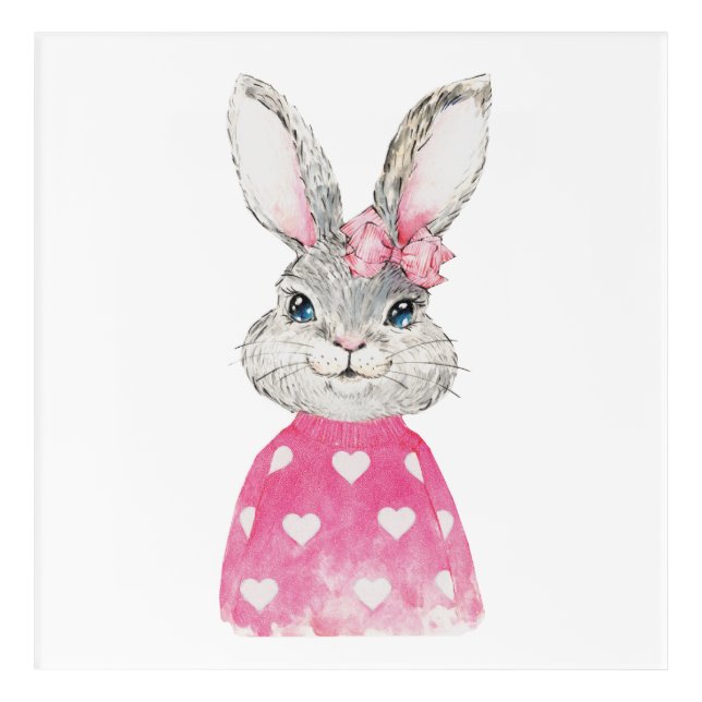 Preppy Pink Heart Bunny Canvas Print Acrylic Print (Front)