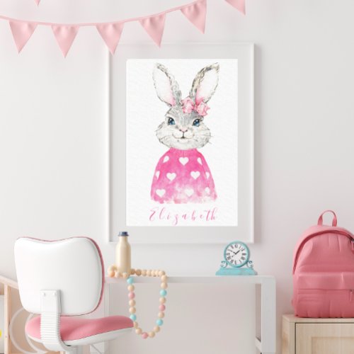 Preppy Pink Heart Personalized Bunny  Canvas Print