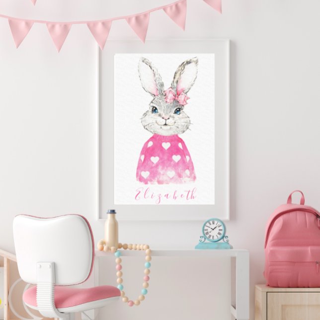 Preppy Pink Heart Personalized Bunny  Canvas Print (Creator Uploaded)