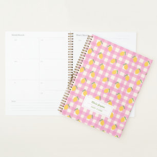 Preppy Pink Lemon Gingham Girly Personalized 2027 Planner