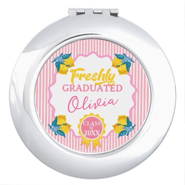 Preppy Pink Lemonade Graduation Custom Compact Mirror (Front)