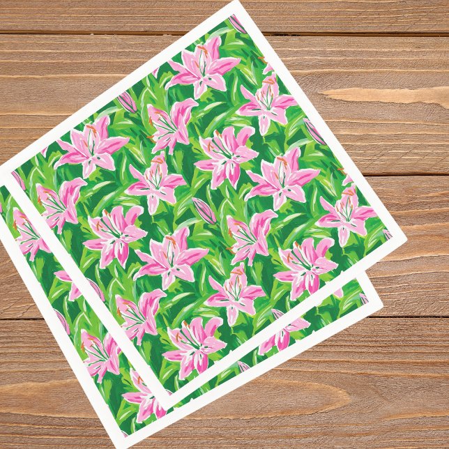 Preppy Pink Lily Floral Chic Garden Party Napkins (Creator Uploaded)