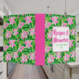 Preppy Pink Lily Floral Custom Recipe & Memories 3 Ring Binder