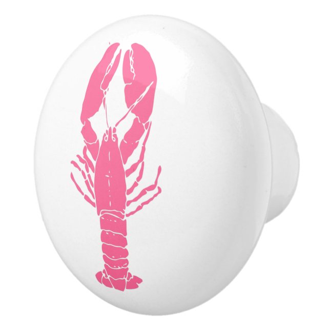 Preppy Pink Lobster on White Ceramic Knob (Right)