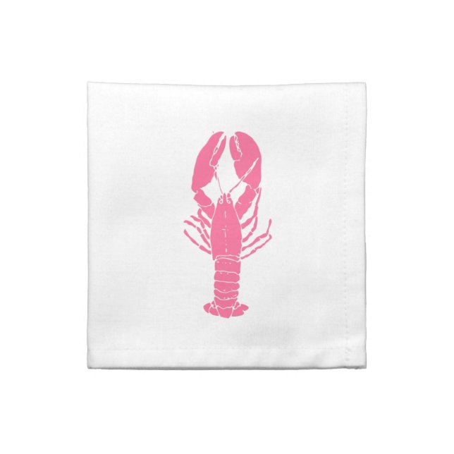 Preppy Pink Lobster on White Cloth Napkin (Quarter Fold)