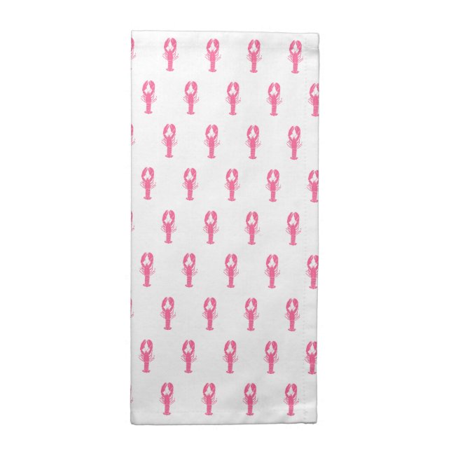 Preppy Pink Lobsters on White Cloth Napkin (Half Fold)