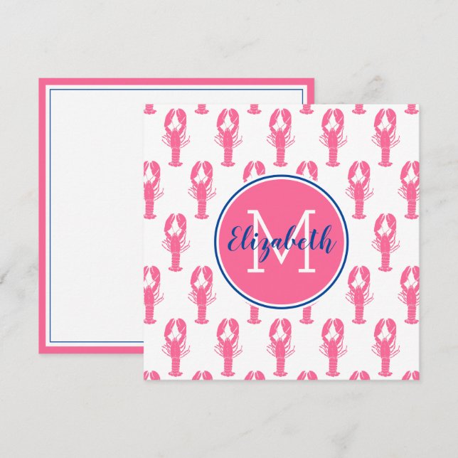 Preppy Pink Lobsters on White With Navy Monogram (Front/Back)