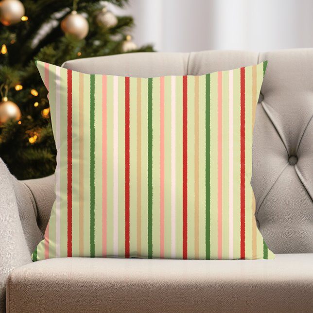 Preppy Pink Mint Green Christmas Minimal Modern Throw Pillow (fun christmas stipes on preppy pink mint green and traditional red and green )