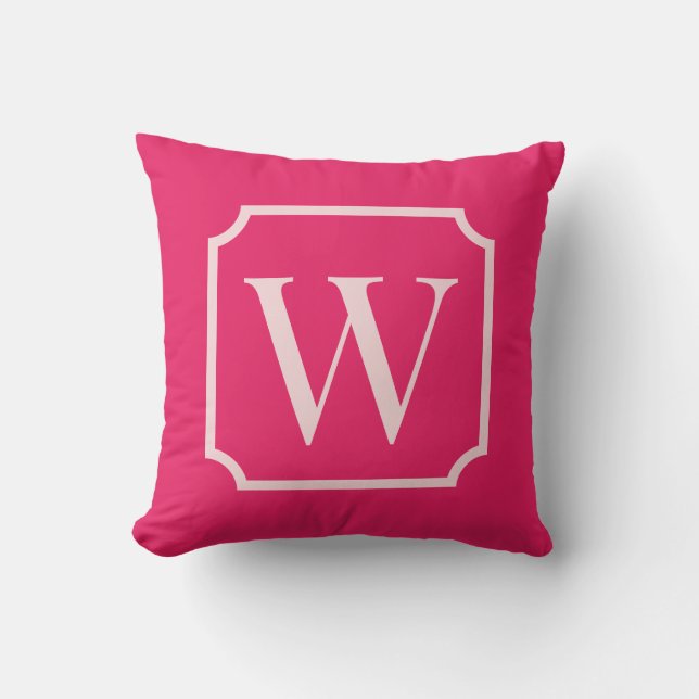 Preppy Pink Monogram Dorm Room Pillow  (Front)