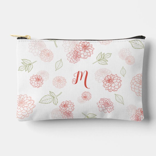 Preppy Pink Monogram Floral Accessory Pouch (Front)