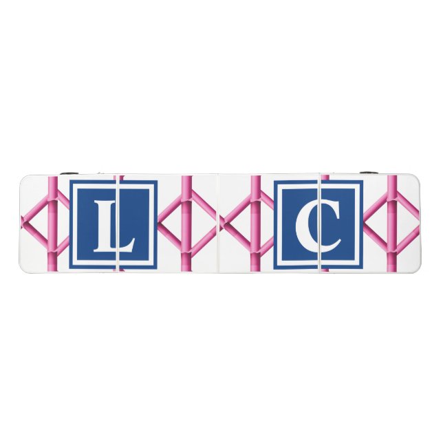 Preppy Pink Navy Trellis Bamboo Pattern Monogram Beer Pong Table (Top)