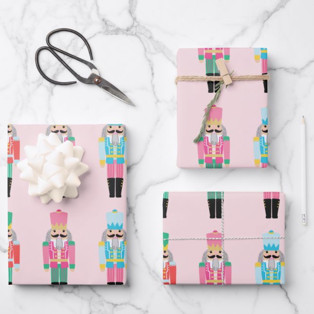 Preppy Pink Nutcracker Wrapping Paper Sheets (Front)