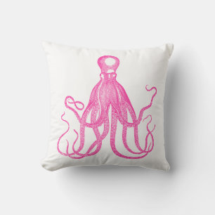 Preppy Pink Octopus Throw Pillow