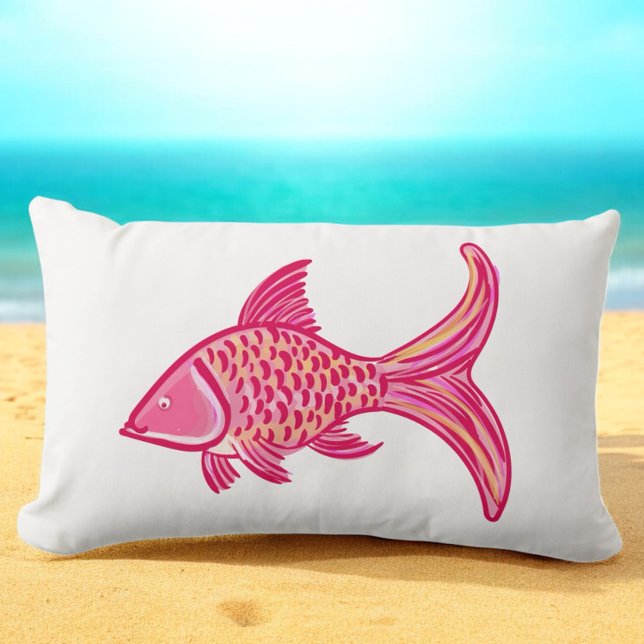 Preppy Pink Orange Fish  Lumbar Pillow (Creator Uploaded)