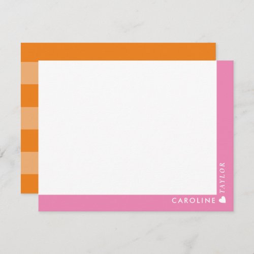 Preppy Pink Orange Stripes Cute Girly Personalized Note Card