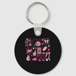 Preppy Pink Out Tackle Breast Cancer Footll Bow Ha Keychain