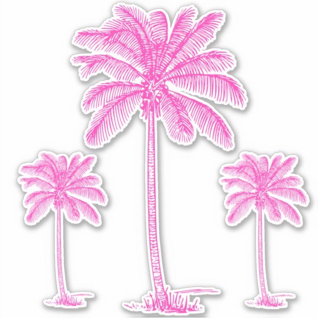 Preppy Pink Palmetto Palm Trees Sticker (Front)